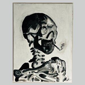 (Negative) Skull with Burning Cigarette ( 18 x 24 | Acrylic on Canvas, 2024)